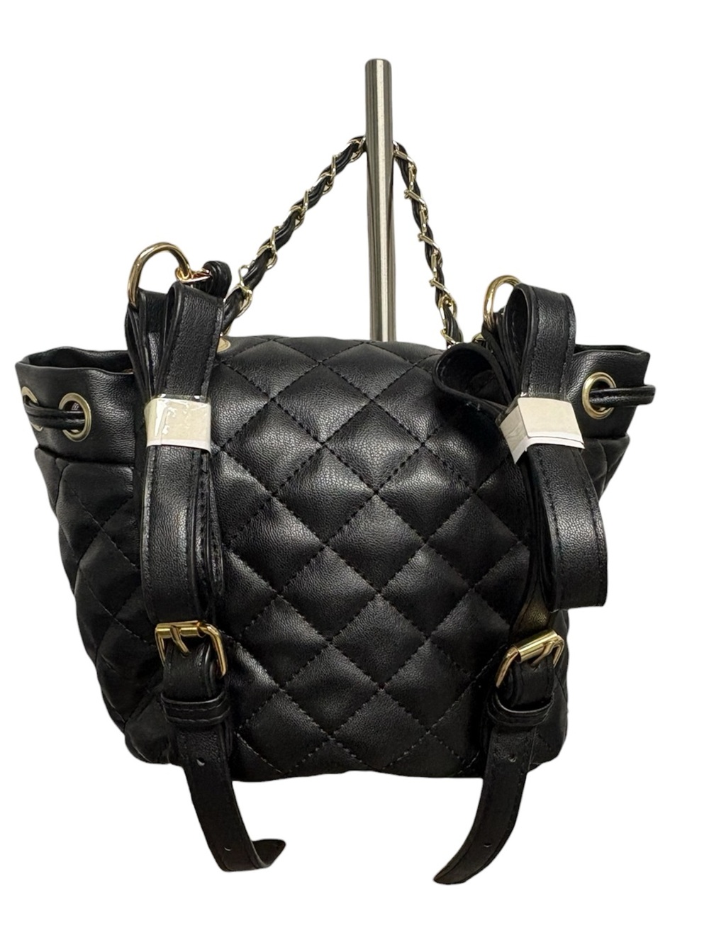 Badgley Mischka Black Quilted Micro Mini Backpack Purse Adjustable Straps - Picture 4 of 9